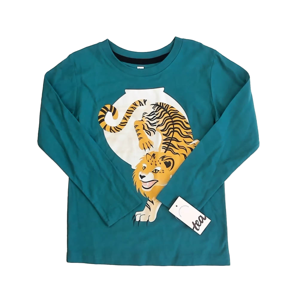 Tea Collection Boys Green Tiger Long Sleeve T-Shirt size: 5T